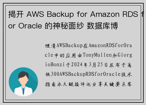 揭开 AWS Backup for Amazon RDS for Oracle 的神秘面纱 数据库博